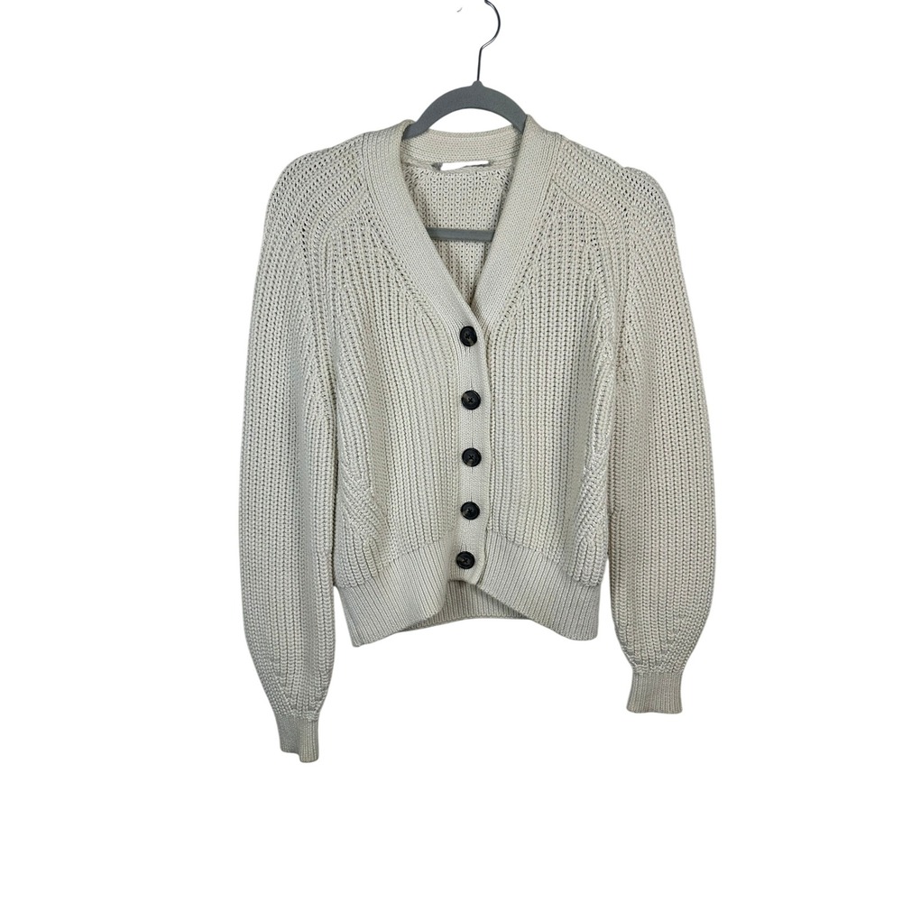 Everlane Texture Cotton Cardigan Women Small Cream Excellent Chunky Knit V-Neck